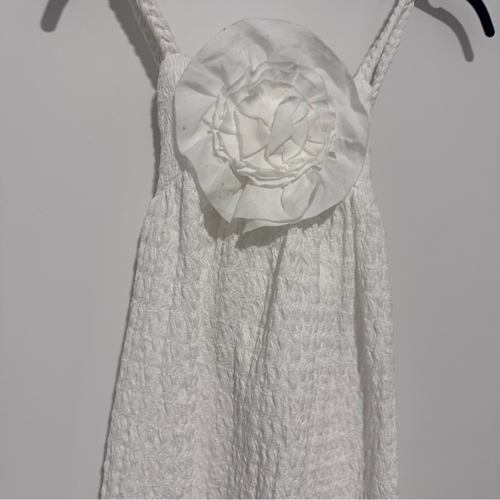 Zara Kids Girl Textured Floral Appliqué Dress - White - Picture 4 of 9